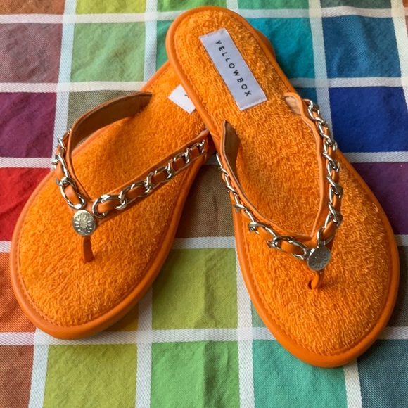 🌞 YELLOW BOX ORANGE TERRYCLOTH EMBELLISHED SANDALS 🌞 NWOT 🌞NWOB 🌞 - Picture 6 of 16